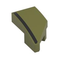 Brick Wedged, Curved 2 × 1 with Stud Notch Left with Black Stripe print Olivgrün