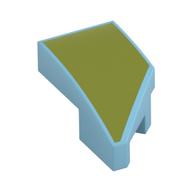 Brick Wedged, Curved 2 × 1 with Stud Notch Left with Olive Green print Medium Azure
