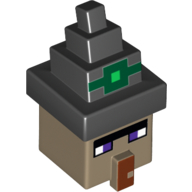 Minifig Head Special, Cube and Hat with Minecraft Witch Print Black