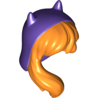 Hair and Hood Dark Purple with Pointed Ears and Long Wavy Hair Falling over Shoulder Print (Batgirl) Orange