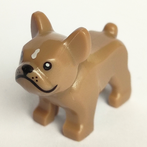 Animal, Dog, French Bulldog, Grumpy Face with Black Nose and Mouth, White Spot on Forehead Print Dunkelbeige