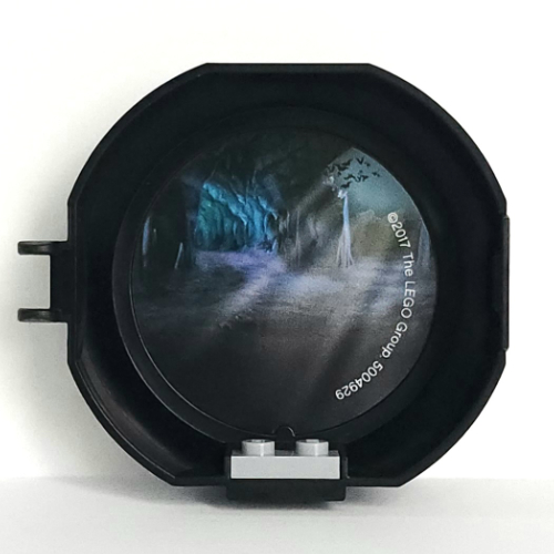 Pod, Round, Half, Back with 1 × 2 Plate Light Bluish Gray with Batman Cave Sticker Schwarz
