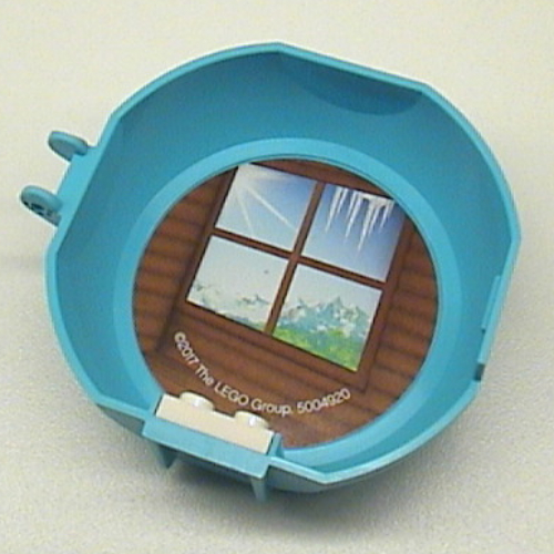 Pod, Round, Half, Back with 1 × 2 Plate White with Ski Hut Window Sticker Medium Azure
