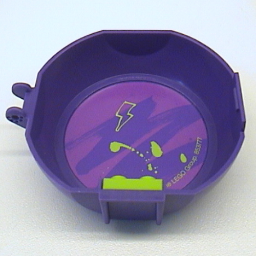 Pod, Round, Half, Back with 1 × 2 Plate Lime with Lightning Bolt Sticker Dark Purple
