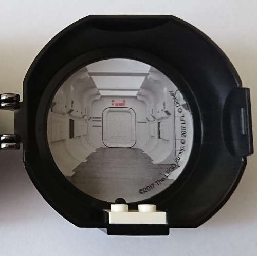 Pod, Round, Half, Back with 1 × 2 Plate White with Star Ship Interior Sticker Schwarz