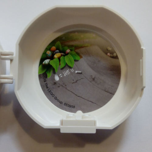 Pod, Round, Half, Back with 1 × 2 Plate White with Easter Eggs Sticker White