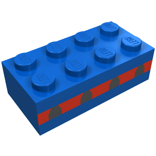 Brick 2 × 4 with 4 Plane Windows in Thin Red Stripe Print Blue