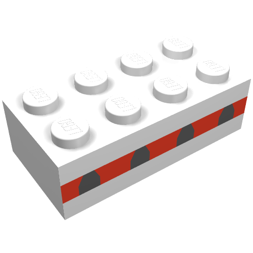 Brick 2 × 4 without Cross Supports with 4 Plane Windows in Thin Red Stripe Print Weiß