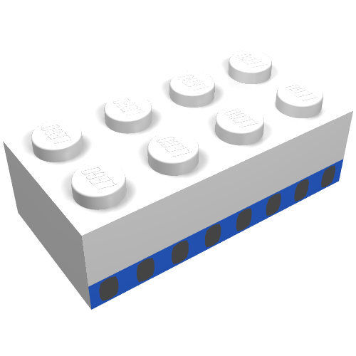 Brick 2 × 4 without Cross Supports with Plane Windows 8 in Thin Blue Stripe Print Weiß
