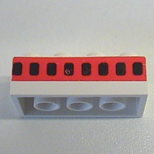 Brick 2 × 4 without Cross Supports with Plane Windows 8 in Thick Red Stripe Print White