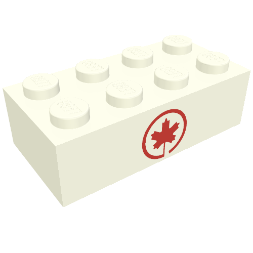 Brick 2 × 4 without Cross Supports with Air Canada Maple Leaf Logo Print White