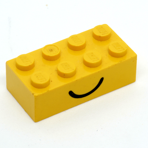 Brick 2 × 4 with Smile / Frown Print Gelb