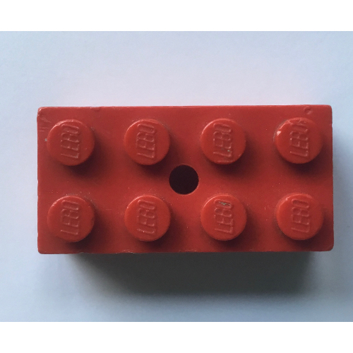 Brick 2 × 4 without Cross Supports, with Hole in Top Red