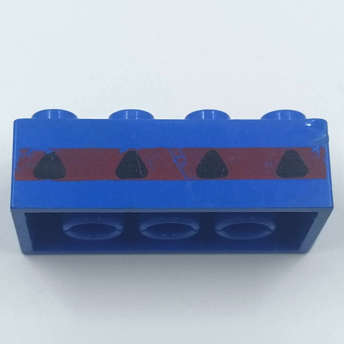 Brick 2 × 4 with Slotted Bottom Tubes with 4 Plane Windows in Thin Red Stripe Print Blue