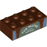 Brick 2 × 4 with 'TOW MATER' on Sand Green Background Print Rotbraun