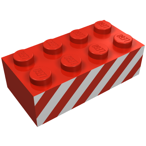 Brick 2 × 4 with White Diagonal Stripes Print on Both Sides Red