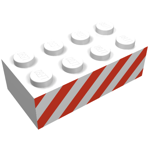 Brick 2 × 4 with Red Diagonal Stripes Print White