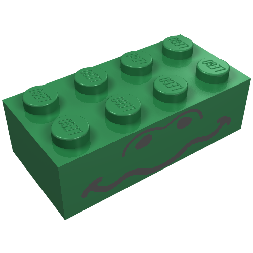 Brick 2 × 4 with Wavy Mouth and Eyes Print Green