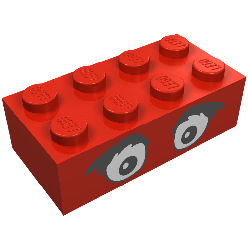 Brick 2 × 4 with Eyes and Bushy Eyebrows Print Red