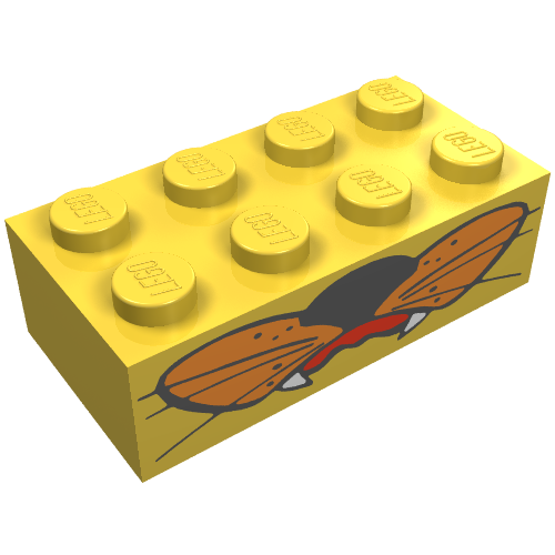 Brick 2 × 4 with Snout, Fangs, and Whiskers Print Gelb