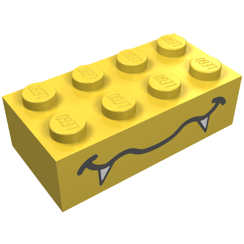 Brick 2 × 4 with Wavy Mouth and Fangs Print Gelb
