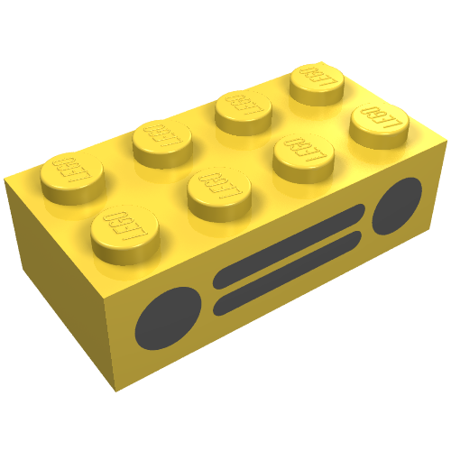 Brick 2 × 4 with Car Grille (2 Circles, 2 Lines) Black Print Yellow