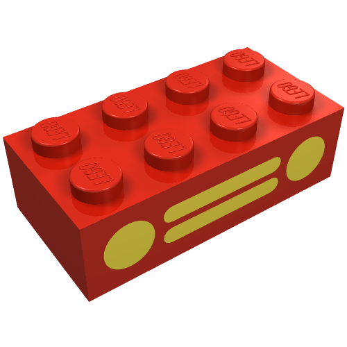 Brick 2 × 4 with Yellow Car Grille Print Rot