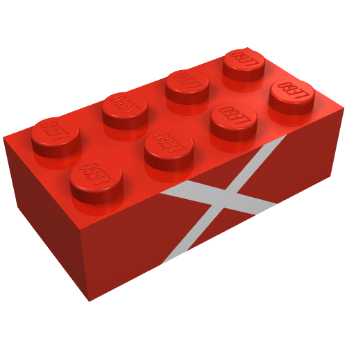 Brick 2 × 4 with White Cross Print Rot