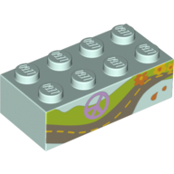 Brick 2 × 4 with Peace Symbol, Road, and Flowers Print Hellaqua