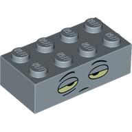 Brick 2 × 4 with Sleepy, Tired Face print Sand Blue