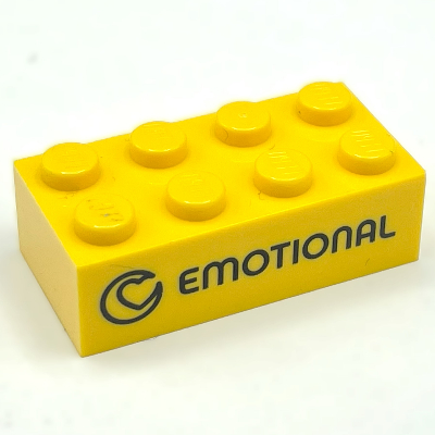 Brick 2 × 4 with 'EMOTIONAL' and Icon / 'EMOTIE' Print Yellow