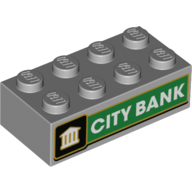 Brick 2 × 4 with White 'CITY BANK' On Green Background print Light Bluish Gray