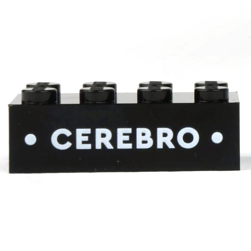 Brick 2 × 4 with White 'CEREBRO' print Black