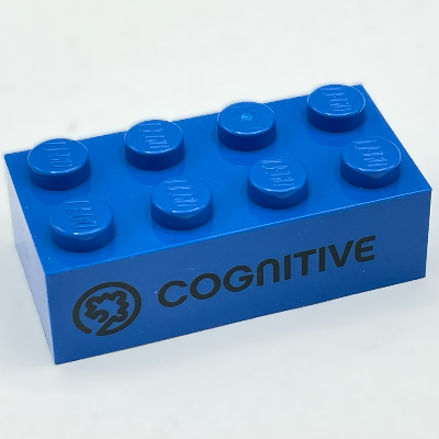 Brick 2 × 4 with 'COGNITIVE' and Icon Print Blau