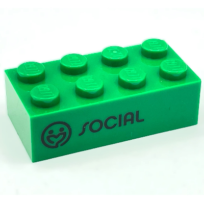 Brick 2 × 4 with 'SOCIAL' and Icon Print Grün