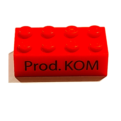 Brick 2 × 4 with 'I was here' / 'Prod. KOM' Print Red
