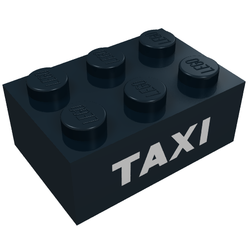 Brick 2 × 3 with White 'TAXI' Sans-Serif Print Schwarz