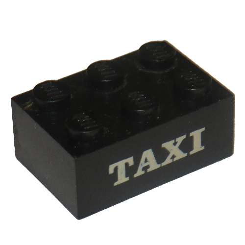 Brick 2 × 3 without Cross Supports with White 'TAXI' Serif Print Black