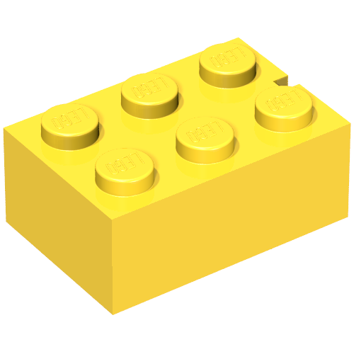 Brick 2 × 3 without Bottom Tubes, Slotted (with 1 slot) Yellow