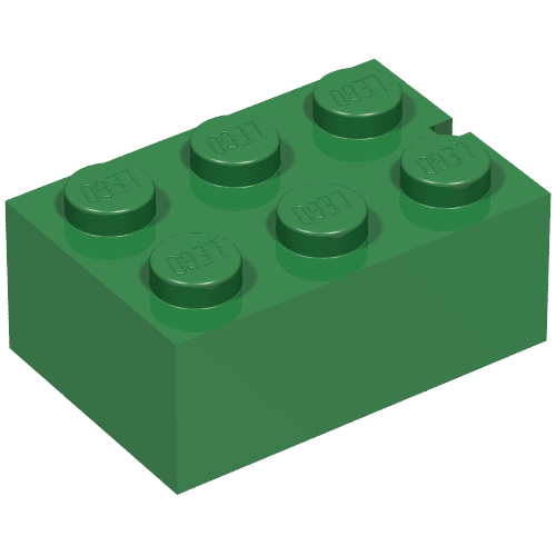 Brick 2 × 3 without Bottom Tubes, Slotted (with 1 slot) Green