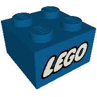 Brick 2 × 2 without Inside Ridges with LEGO Logo with Closed O White Print Blau