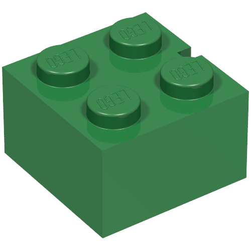 Brick 2 × 2 without Bottom Tubes, Slotted (with 1 slot) Green