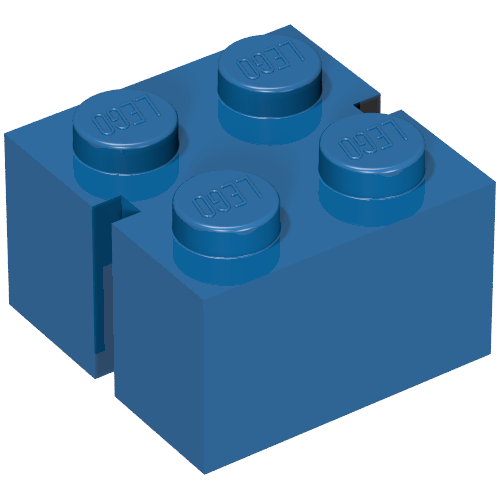 Brick 2 × 2 without Bottom Tubes, Slotted (with 2 slots, opposite) Blue