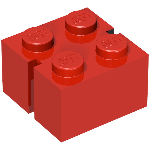 Brick 2 × 2 without Bottom Tubes, Slotted (with 2 slots, opposite) Vintage Red