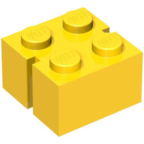 Brick 2 × 2 without Bottom Tubes, Slotted (with 2 slots, opposite) Vintage Yellow