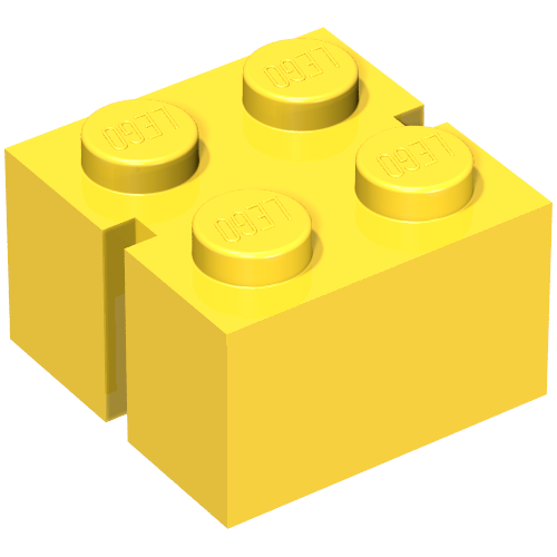 Brick 2 × 2 without Bottom Tubes, Slotted (with 2 slots, opposite) Yellow