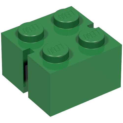 Brick 2 × 2 without Bottom Tubes, Slotted (with 2 slots, opposite) Grün