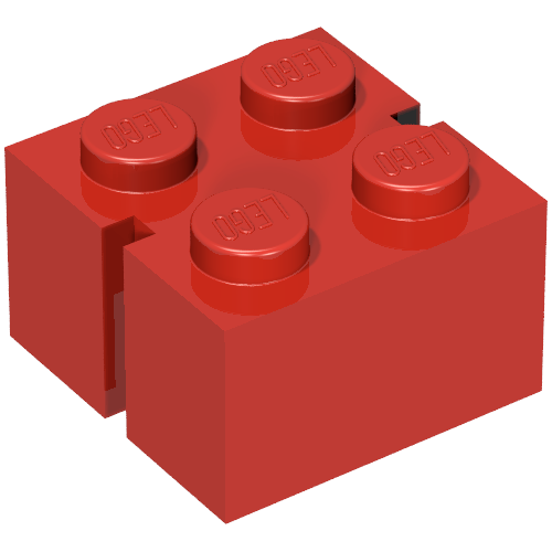 Brick 2 × 2 without Bottom Tubes, Slotted (with 2 slots, opposite) Red
