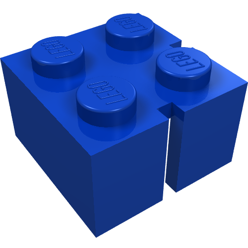 Brick 2 × 2 without Bottom Tubes, Slotted (with 2 slots, right) in Blau