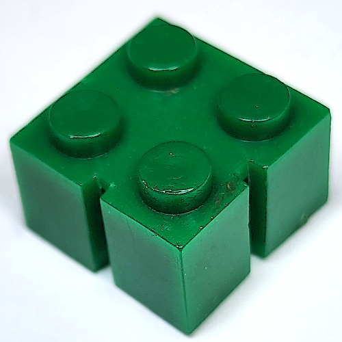 Brick 2 × 2 without Bottom Tubes, Slotted (with 2 slots, right) Green